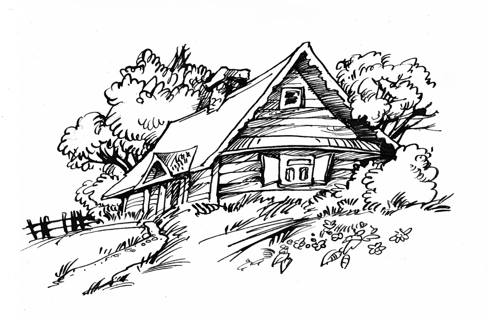 Зарисовки деревенских домов